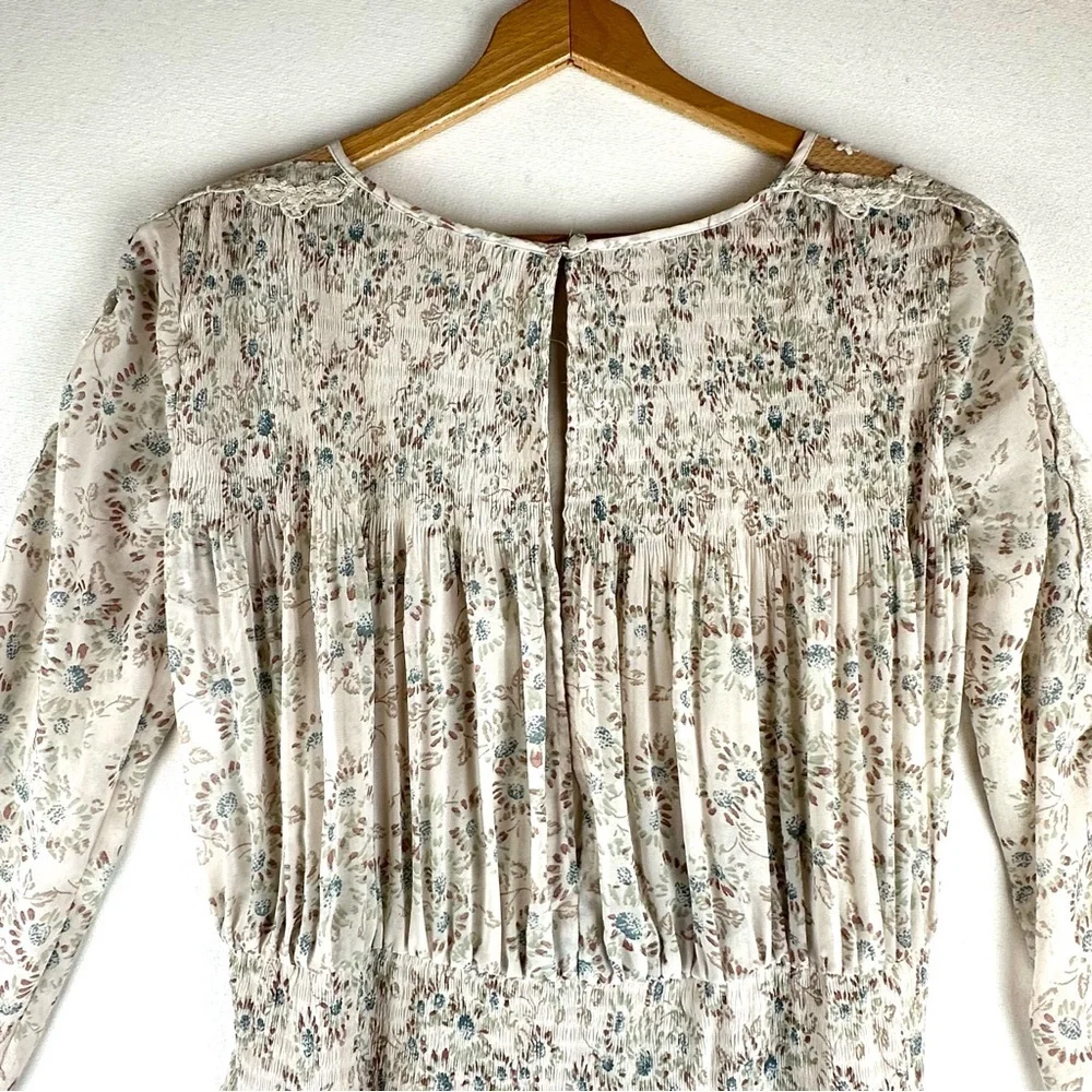 Free People Floral Charlotte Smock Lace Midi Dress Feminine Cottagecore